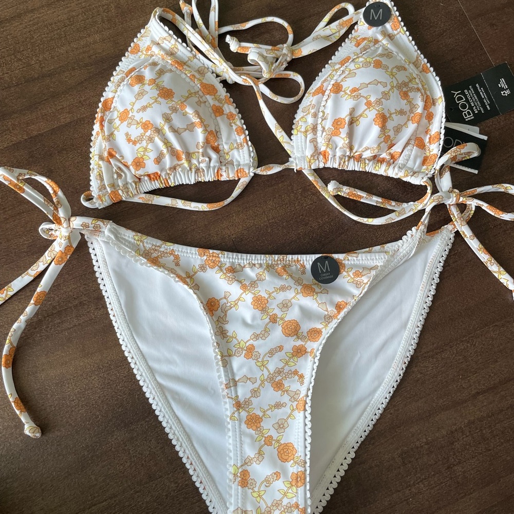 Cotton On Orange Floral Tie Bikini